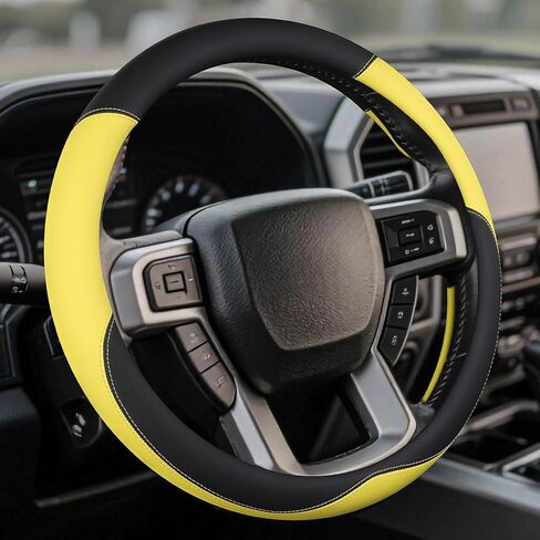 غطاء عجلة قيادة جلدي لسيارة Ford F150/F250/F350، مقبض عجلة قيادة شاحنة 15.5-16 بوصة، مسامي ومضاد للانزلاق، ملحقات شبه سيارة ممتازة (وردي) in Kuwait