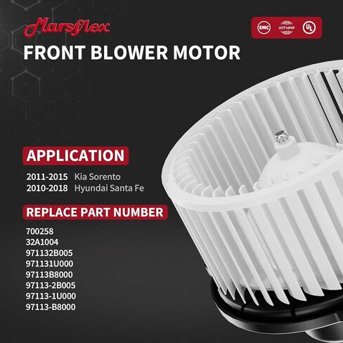 محرك منفاخ أمامي Marsflex 700258 لـ 2010-2018 Kia Hyundai Sorento Santa Fe 2011 2012 2013 2014 2015 2016 2017 مروحة محرك منفاخ بديلة للسيارات OE: 971132B005 971131U000 in Kuwait