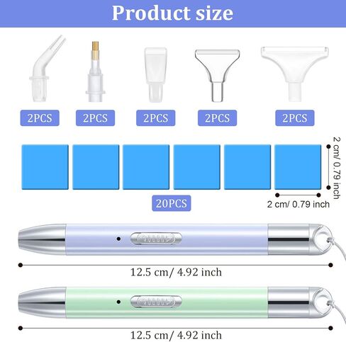 Zonon 2 قطعة LED الماس اللوحة القلم 5D USB قابلة للشحن نقطة الإضاءة الحفر القلم مع 10 رأس و 20 الطين الغراء للحرف اليدوية DIY (الأخضر والأرجواني) in Kuwait