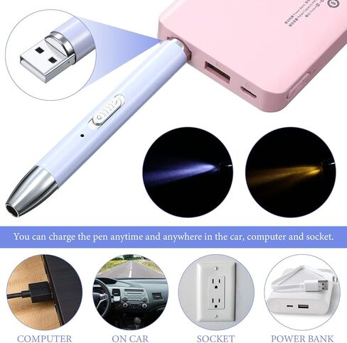 Zonon 2 قطعة LED الماس اللوحة القلم 5D USB قابلة للشحن نقطة الإضاءة الحفر القلم مع 10 رأس و 20 الطين الغراء للحرف اليدوية DIY (الأخضر والأرجواني) in Kuwait