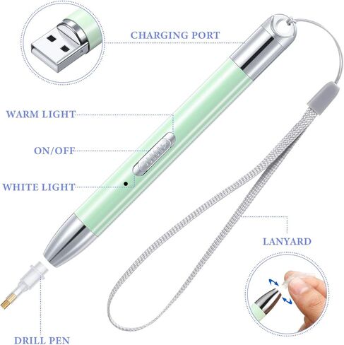 Zonon 2 قطعة LED الماس اللوحة القلم 5D USB قابلة للشحن نقطة الإضاءة الحفر القلم مع 10 رأس و 20 الطين الغراء للحرف اليدوية DIY (الأخضر والأرجواني) in Kuwait