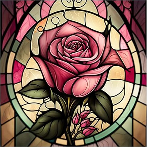 SJUTOUCI Rose Flower Diamond Painting Kits for Adults, Stained Glass Diamond Art Kits, 5D Round Diamond Beads Dots Art Craft for Home Decor Gift 11.8x11.8inch/30x30cm in Kuwait