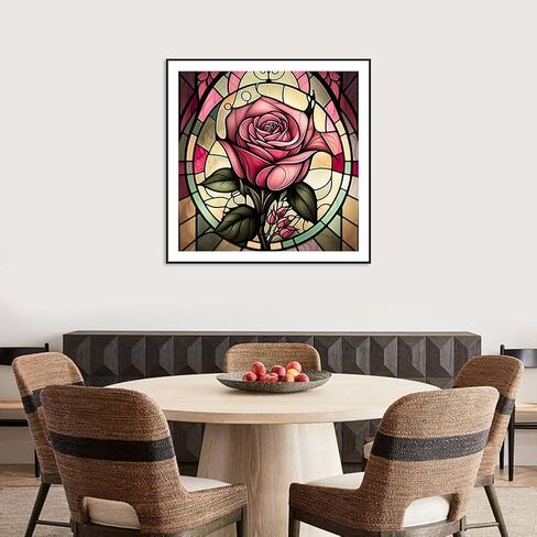 SJUTOUCI Rose Flower Diamond Painting Kits for Adults, Stained Glass Diamond Art Kits, 5D Round Diamond Beads Dots Art Craft for Home Decor Gift 11.8x11.8inch/30x30cm in Kuwait