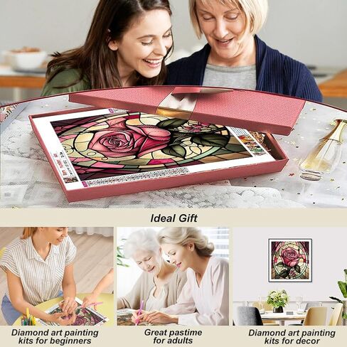 SJUTOUCI Rose Flower Diamond Painting Kits for Adults, Stained Glass Diamond Art Kits, 5D Round Diamond Beads Dots Art Craft for Home Decor Gift 11.8x11.8inch/30x30cm in Kuwait
