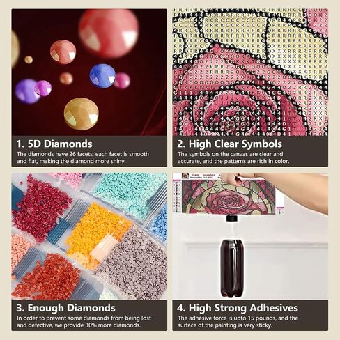 SJUTOUCI Rose Flower Diamond Painting Kits for Adults, Stained Glass Diamond Art Kits, 5D Round Diamond Beads Dots Art Craft for Home Decor Gift 11.8x11.8inch/30x30cm in Kuwait