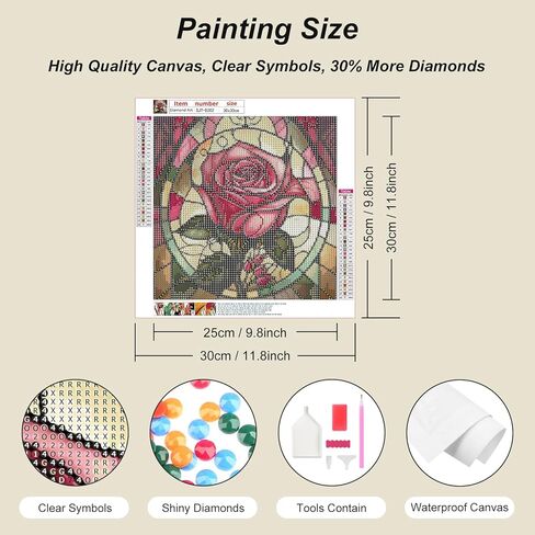 SJUTOUCI Rose Flower Diamond Painting Kits for Adults, Stained Glass Diamond Art Kits, 5D Round Diamond Beads Dots Art Craft for Home Decor Gift 11.8x11.8inch/30x30cm in Kuwait