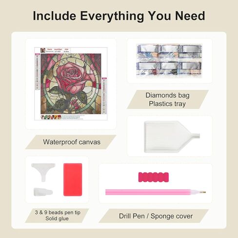 SJUTOUCI Rose Flower Diamond Painting Kits for Adults, Stained Glass Diamond Art Kits, 5D Round Diamond Beads Dots Art Craft for Home Decor Gift 11.8x11.8inch/30x30cm in Kuwait