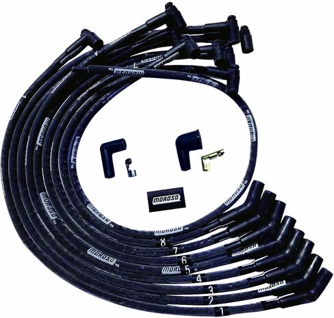 Moroso 51542 Ultra Series Black Sleeved Spark Plug Wires, Big Block Chevy, Over Valve Cover Routing, 135 Degree Plug Ends, HEI Distributor in Kuwait