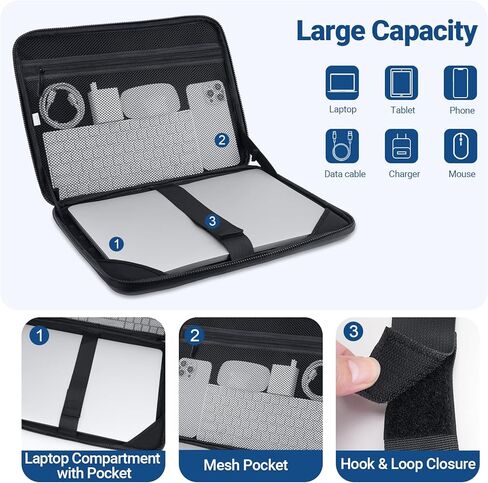 MOSISO Laptop Case 16 inch, 15-15.6 inch Laptop Sleeve Waterproof Shockproof Computer Bag Compatible with MacBook HP Dell Lenovo, Checkered EVA Carrying Case Computer Bag Hard Shell with Handle, Black in Kuwait