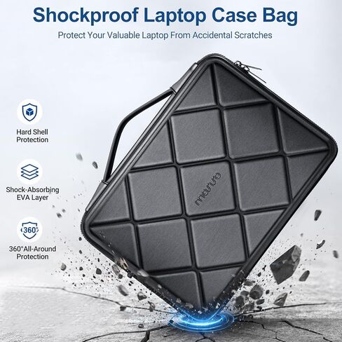 MOSISO Laptop Case 16 inch, 15-15.6 inch Laptop Sleeve Waterproof Shockproof Computer Bag Compatible with MacBook HP Dell Lenovo, Checkered EVA Carrying Case Computer Bag Hard Shell with Handle, Black in Kuwait