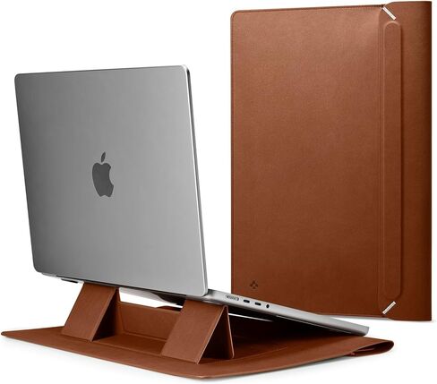 Spigen Valentinus S Protective Laptop Sleeve for 16-inch MacBook Pro/Air M5 Pro/Max (2026), M5/M4/M3/M2/M1 A3403 A3186 A2991 A2780 A2485 A2141, Built-in Stand - Classic Brown in Kuwait