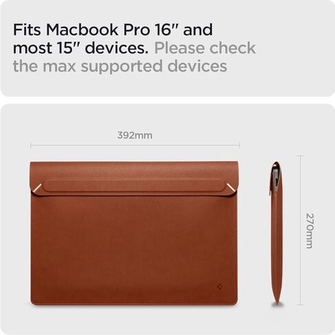 Spigen Valentinus S Protective Laptop Sleeve for 16-inch MacBook Pro/Air M5 Pro/Max (2026), M5/M4/M3/M2/M1 A3403 A3186 A2991 A2780 A2485 A2141, Built-in Stand - Classic Brown in Kuwait