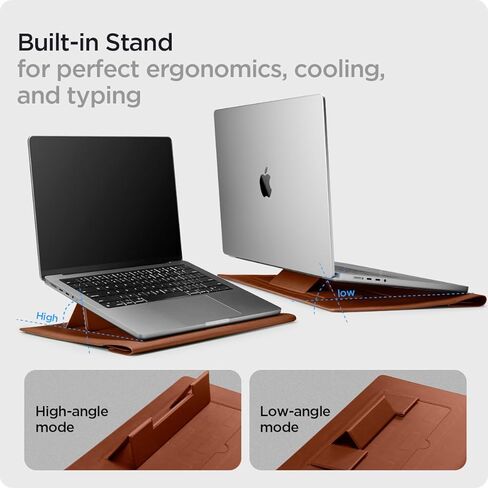 Spigen Valentinus S Protective Laptop Sleeve for 16-inch MacBook Pro/Air M5 Pro/Max (2026), M5/M4/M3/M2/M1 A3403 A3186 A2991 A2780 A2485 A2141, Built-in Stand - Classic Brown in Kuwait