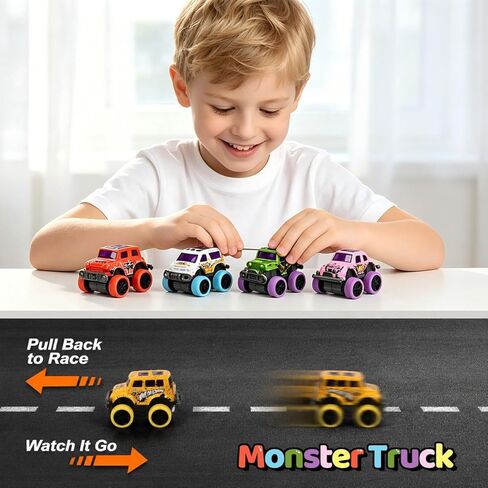 8 Pack Pull Back Monster Trucks for Kids, Mini Monster Truck Toys, Pull Back Cars for Toddlers Boys Girls, Party Favors, Goodie Bag Stuffers, Classroom Prizes, Small Toy Cars Age 3+ in Saudi Arabia