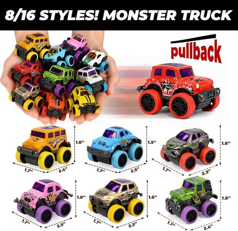 8 Pack Pull Back Monster Trucks for Kids, Mini Monster Truck Toys, Pull Back Cars for Toddlers Boys Girls, Party Favors, Goodie Bag Stuffers, Classroom Prizes, Small Toy Cars Age 3+ in Saudi Arabia