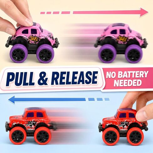 8 Pack Pull Back Monster Trucks for Kids, Mini Monster Truck Toys, Pull Back Cars for Toddlers Boys Girls, Party Favors, Goodie Bag Stuffers, Classroom Prizes, Small Toy Cars Age 3+ in Saudi Arabia