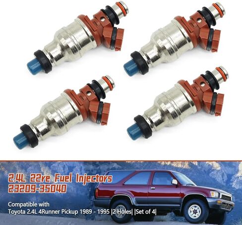 23209-35040 23250-35040 fuel injectors set of 4, Compatible with Toyota 2.4L 4Runner Pickup 1989 1990 1991 1992 1993 1994 1995, Fuel Injector Nozzle Replace FJ522, 2 Holes in Saudi Arabia