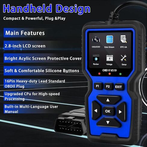 ماسح ضوئي للسيارة V519 obd ii، مكتشف الأخطاء التشخيصية، اكتشاف رمز الخطأ وتدفق البيانات في الوقت الحقيقي، متوافق مع جميع مركبات بروتوكول obd ii من عام 1996+ in Kuwait