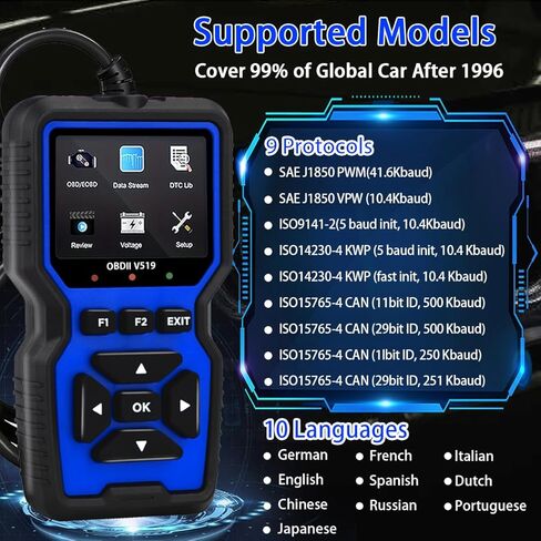 ماسح ضوئي للسيارة V519 obd ii، مكتشف الأخطاء التشخيصية، اكتشاف رمز الخطأ وتدفق البيانات في الوقت الحقيقي، متوافق مع جميع مركبات بروتوكول obd ii من عام 1996+ in Kuwait