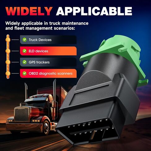 Autel Original OBD2 Male to Green J1939 Type 2 Female Adapter, 16pin OBDII to 9pin for Truck Freightliner Code Reader, ELD Tracker, Diagnostic Scanner Device, Plug and Play with High Speed in Kuwait