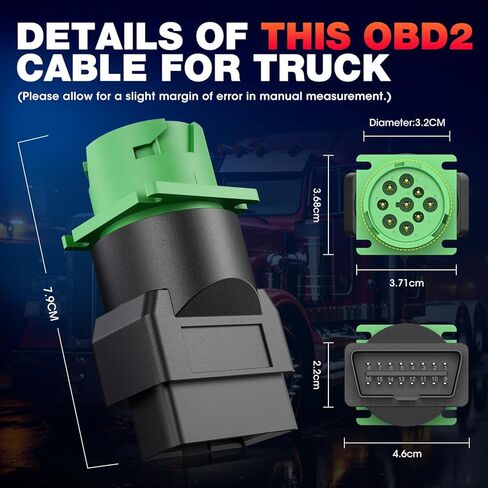 Autel Original OBD2 Male to Green J1939 Type 2 Female Adapter, 16pin OBDII to 9pin for Truck Freightliner Code Reader, ELD Tracker, Diagnostic Scanner Device, Plug and Play with High Speed in Kuwait