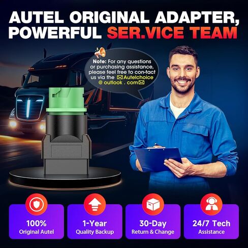 Autel Original OBD2 Male to Green J1939 Type 2 Female Adapter, 16pin OBDII to 9pin for Truck Freightliner Code Reader, ELD Tracker, Diagnostic Scanner Device, Plug and Play with High Speed in Kuwait