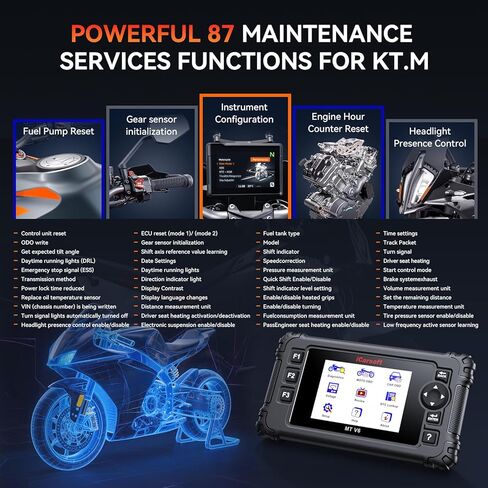 iCarsoft MT V6 Motorcycle Diagnostic Scan Tool for K.TM, All System Motorbike OBD Scanner, Oil/ETC/ABS/Engine Idle Maintenance Tool for K.TM, Actuation Test, Battery Test in Kuwait