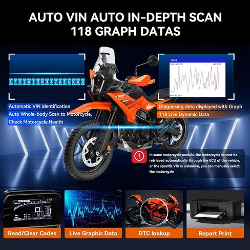 iCarsoft MT V6 Motorcycle Diagnostic Scan Tool for K.TM, All System Motorbike OBD Scanner, Oil/ETC/ABS/Engine Idle Maintenance Tool for K.TM, Actuation Test, Battery Test in Kuwait