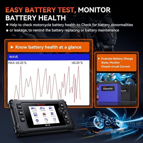 iCarsoft MT V6 Motorcycle Diagnostic Scan Tool for K.TM, All System Motorbike OBD Scanner, Oil/ETC/ABS/Engine Idle Maintenance Tool for K.TM, Actuation Test, Battery Test in Kuwait