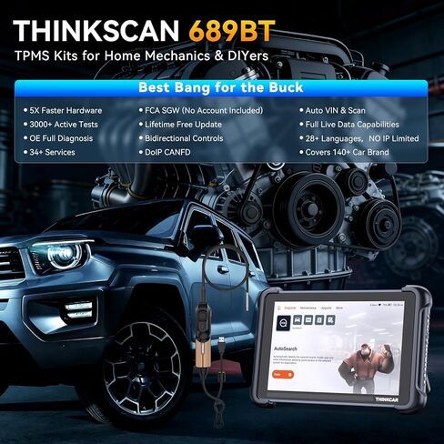 THINKSCAN 689BT ماسح ضوئي OBD2 ثنائي الاتجاه مع كاميرا المنظار، 3000+ اختبار نشط، كل النظام، 34 خدمة، FCA Autoauth، CANFD وDoIP، تحديث مجاني مدى الحياة in Kuwait