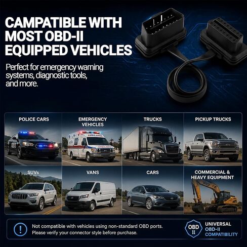 OBD-II Extension Cable for Emergency Warning Strobe Light Flasher - Plug & Play OBD-II Extension Cable for Flexible Installation - Provides Extended Reach in Saudi Arabia