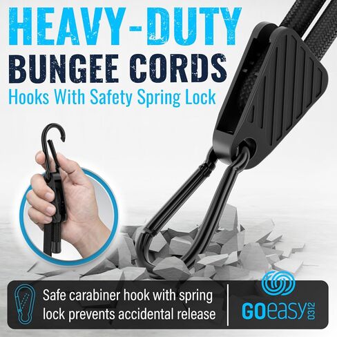 GOEASY0312 حبال بنجي قابلة للتعديل مع خطافات - حبال بنجي شديدة التحمل مقاومة للطقس مع خطافات حلقة تسلق، يمكن ضبطها من 8 بوصات إلى 53 بوصة من أشرطة بنجي للشحن والدراجة والشاحنة (6 قطع) in Kuwait