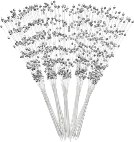 SULIKJHUI 50 Pcs Silver Flowers Artificial, Bouquet Accessories Pearl Floral Picks with 4mm Beads, 8.26 Inch Floral Stems for Wedding, Party & Christmas Decorations in Saudi Arabia