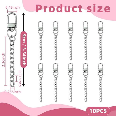 10 PCS Keychain Making Kit Swivel Snap Hook Lobster Claw Clasps and Extender Chain Silver Metal Keychain Clips with Key Ring Bulk for DIY Craft Supplies Jewelry Key Chain Bags Accessories Gift in Saudi Arabia