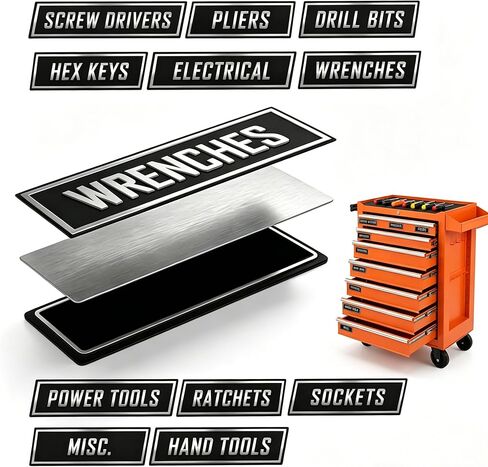 Metal Magnetic Tool Box Labels, 11-Pack Heavy Duty Toolbox Labels Magnet, Large Easy-to-Read Tags for Mechanic Drawers, Garage Workshop, Tool Box Accessories, Premium Gift for Men, Black in Saudi Arabia