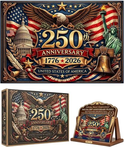 USA 250th Anniversary Puzzle America 250 Jigsaw Puzzle for Adults 500 1000 Piece Wooden Patriotic USA Flag Eagle 1776-2026 Independence Day Decoration Commemorative Gift (1000 Pcs) in Saudi Arabia