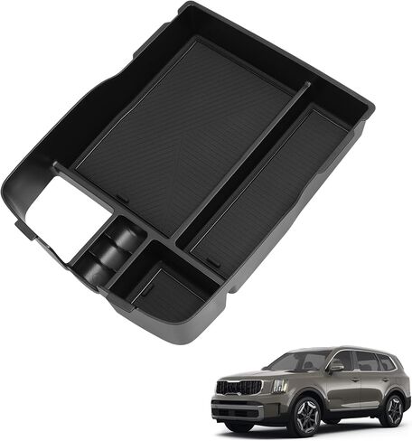 Center Console Armrest Storage Box Compatible with Kia Telluride 2020 2021 2022 2023 2024 2025 Center Console Organizer with Coin Holder ABS Interior Accessories Black in Kuwait