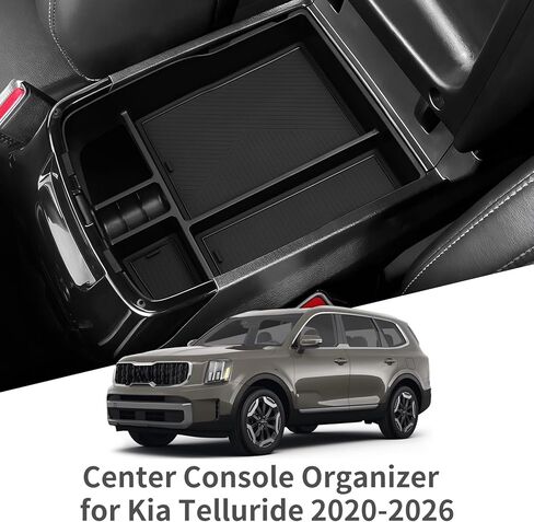 Center Console Armrest Storage Box Compatible with Kia Telluride 2020 2021 2022 2023 2024 2025 Center Console Organizer with Coin Holder ABS Interior Accessories Black in Kuwait