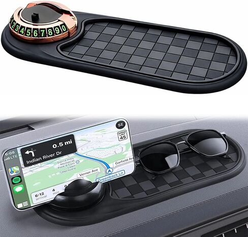 Car Dashboard Phone Holder Support Anti Slip Pad Dash Decorations Mat Organizer, Multifunctional 360° Rotating Phone Holder with Temporary Parking Number for Gadgets Phones Keys (B) in Kuwait