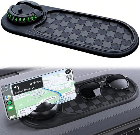 Car Dashboard Phone Holder Support Anti Slip Pad Dash Decorations Mat Organizer, Multifunctional 360° Rotating Phone Holder with Temporary Parking Number for Gadgets Phones Keys (B) in Kuwait