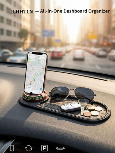 Car Dashboard Phone Holder Support Anti Slip Pad Dash Decorations Mat Organizer, Multifunctional 360° Rotating Phone Holder with Temporary Parking Number for Gadgets Phones Keys (B) in Kuwait