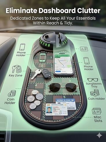 Car Dashboard Phone Holder Support Anti Slip Pad Dash Decorations Mat Organizer, Multifunctional 360° Rotating Phone Holder with Temporary Parking Number for Gadgets Phones Keys (B) in Kuwait