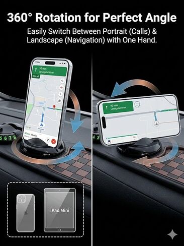 Car Dashboard Phone Holder Support Anti Slip Pad Dash Decorations Mat Organizer, Multifunctional 360° Rotating Phone Holder with Temporary Parking Number for Gadgets Phones Keys (B) in Kuwait