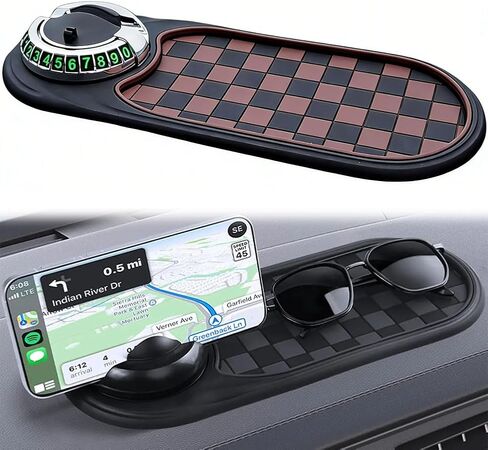 Car Dashboard Phone Holder Support Anti Slip Pad Dash Decorations Mat Organizer, Multifunctional 360° Rotating Phone Holder with Temporary Parking Number for Gadgets Phones Keys (B) in Kuwait