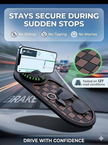 Car Dashboard Phone Holder Support Anti Slip Pad Dash Decorations Mat Organizer, Multifunctional 360° Rotating Phone Holder with Temporary Parking Number for Gadgets Phones Keys (B) in Kuwait