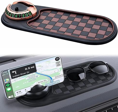 Car Dashboard Phone Holder Support Anti Slip Pad Dash Decorations Mat Organizer, Multifunctional 360° Rotating Phone Holder with Temporary Parking Number for Gadgets Phones Keys (B) in Kuwait