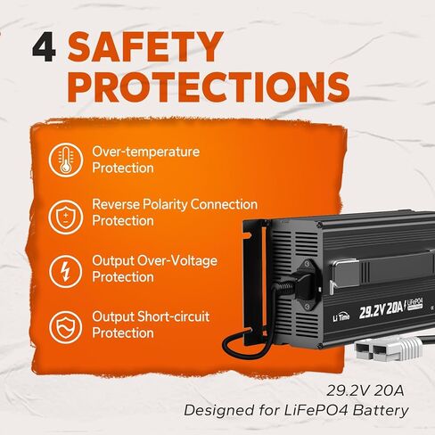 LiTime 24V 100Ah Bluetooth LiFePO4 بطارية ليثيوم مع شاحن بطارية LiFePO4 20A، حماية من درجات الحرارة المنخفضة، 4000+ دورة مع 100A BMS، بحد أقصى. طاقة 2560 وات في الساعة للمركبات الترفيهية ومحرك الصيد والبحرية وخارج الشبكة in Kuwait