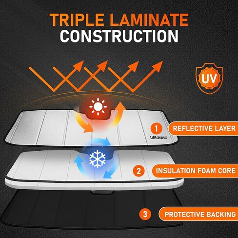 Custom Fit 2021-2025 Bronco Windshield Sun Shade for Ford Bronco 2021 2022 2023 2024 2025 - Upgraded 6-Layer Triple Laminate Core Front Window Shade - Accordion Folding Design with Storage Bag in Saudi Arabia