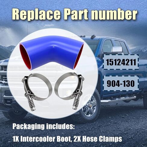 Intercooler Boot Kit Compatible with 2001-2008 Chevrolet GMC Silverado Sierra 2500HD, 2007-2008 3500HD, 2001-2006 3500, Classic w/Hose Clamp Inlet Duct Connector Engine, Replace 904-130 65431 15124211 in Kuwait