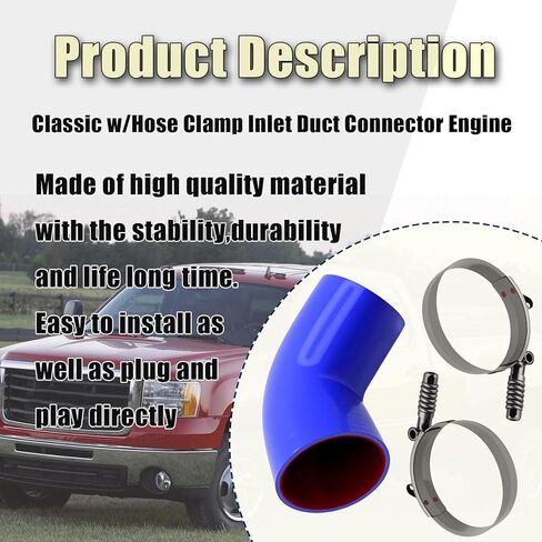 Intercooler Boot Kit Compatible with 2001-2008 Chevrolet GMC Silverado Sierra 2500HD, 2007-2008 3500HD, 2001-2006 3500, Classic w/Hose Clamp Inlet Duct Connector Engine, Replace 904-130 65431 15124211 in Kuwait
